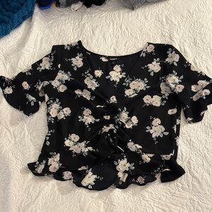 Express Black and Cream Floral Blouse